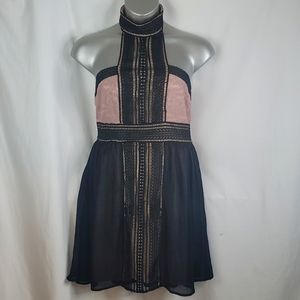 Venus black and purple lace halter turtle neck cocktail dress sz Large